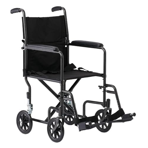 Medline Transport Wheelchair Lightweight Foldable for Adults, 17" Wide Seat Portable Transport Chair for Seniors, Swing-Away Footrests, 250 lb, Black
