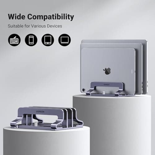 UGREEN 3-Slot Vertical Laptop Stand Holder Desk Compatible with MacBook Pro Air Laptop Stand Desktop Adjustable, Lenovo Ideapad, Surface Book, HP Notebook, Dell Chromebook Up to 17.3 Inch, Space Gray 8