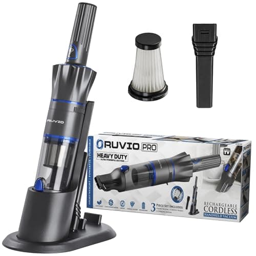 Ruvio Cordless Vacuum Cleaners for Home Carpet Vacuum Cleaner Car Use, Car Vacuum Portable Cordless with Double HEPA Filtration System, High Power Motor Vacuum for Narrow Spaces As Seen On TV