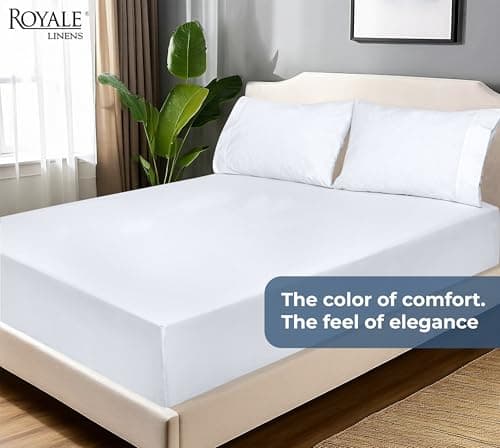 Royale Linens 100% Organic Cotton Fitted Sheet - Percale Weave - Super Soft Deep Pocket Bottom Sheets - White Elastic Sheet Queen Size - Queen Fitted Sheets Only - (60"x80"+15", White) 9