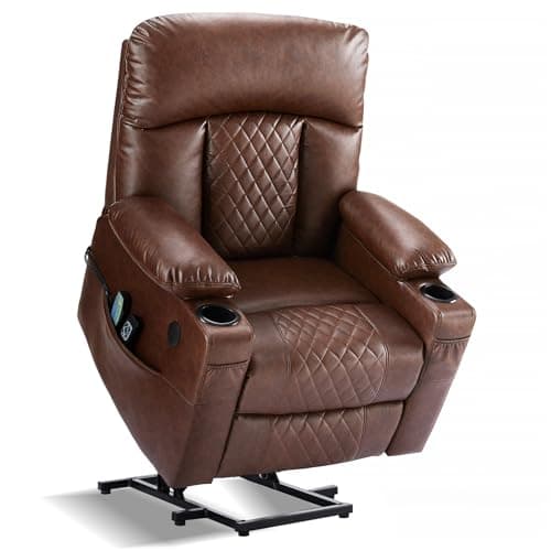 Eiayeebil Dual Motor Power Lift Recliner Chairs with Heat and Massage for Elderly, Leather Electric Recliners with Footrest, Infinite Position Lift Chair with Cupholder,USB & Type C Ports(Brown)