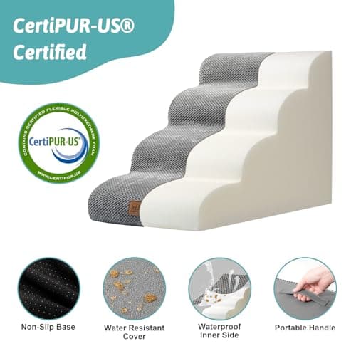 COZY KISS Dog Stairs for Small Dogs 19.7" H, Curved Dog Step for Puppy, Older or Cat, Medium Pet Ramp for Sofa, Couch or Bed, Ladder with High Density Foam, 4 Step, 15.7x28.3x19.7 inch, Grey 5
