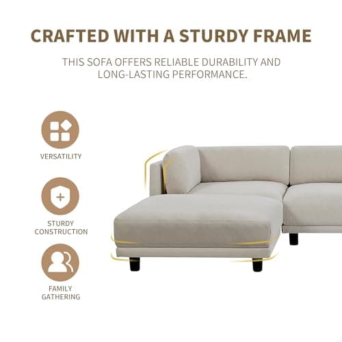 Extra Wide Deep Seat Convertible Modular Sectional Couch with Movable Ottoman and Detachable Backrest , L Shaped Upholstery Reversible Corner Sofa ,Down Filled Sleeper Sofa&Couches for Living Room 8