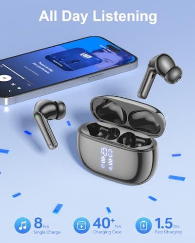 HUIFU Wireless Earbuds Bluetooth Headphones, Earphone with Power Display, 40H Long Playtime, IPX7 Waterproof Ear Buds with Mic for Phone Tablet 5