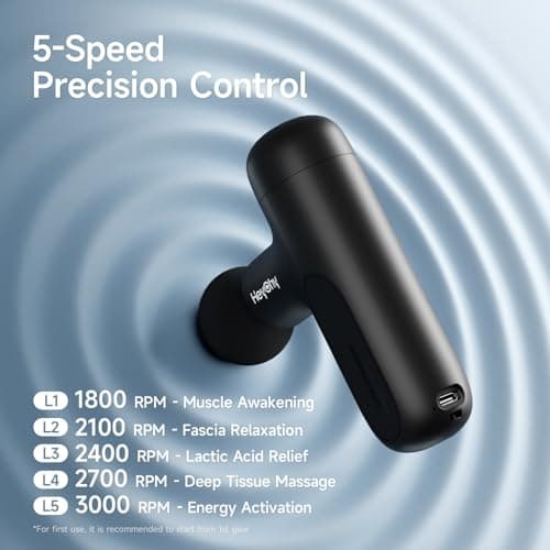 HEYCHY Super Mini Massage Gun Deep Tissue, Handheld Muscle Massager with 4 Heads, Percussion Travel Size Massager Gun for Back Pain Relief, Quiet for Home, Gym, Office, Perfect for Men & Women, Black 6