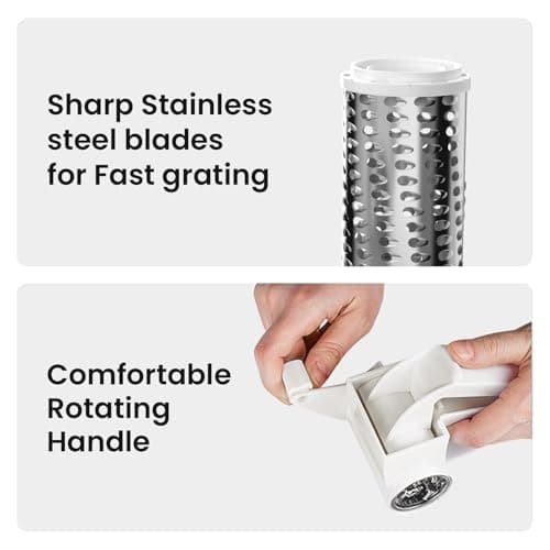 Cheese Grater with Handle, Rotary Cheese Grater,Vegetable, Chocolate, Hard Cheese & Nut Grater,White 7