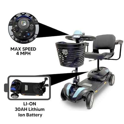 Electric Mobility Scooter Z-4 for Adults,Battery Powered Scooters for Seniors,350 lbs Weight Capacity, Baby Blue, Up to 30 Miles Battery Range 5