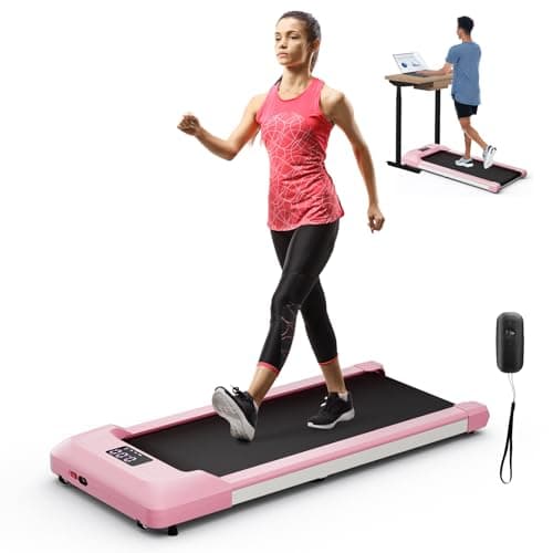 GYMAX Walking Pad, 2.25HP Under Desk Treadmill with LED Display, Remote Control & 7-Layer Belt, Compact Portable Jogging Running Machine for Home Office Small Space (Pink)