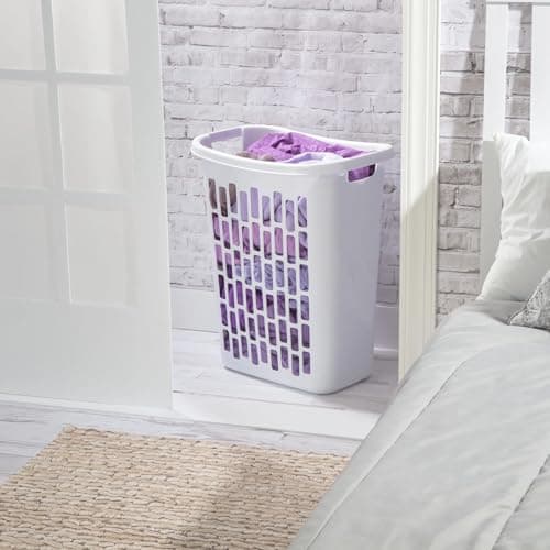 Slim Rectangular Laundry Hamper, Open Top Plastic Basket for Small Spaces, Modern style, sturdy and durable, White 7