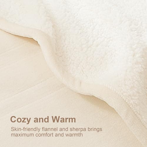 FVERWAG Electric Blanket Queen Size Dual Control - Washable Heated Blanket Queen with 5 Heat Settings, 10 Hrs Auto Off, ETL Certified, Flannel Sherpa Heating Blankets 84" x 90" White 6