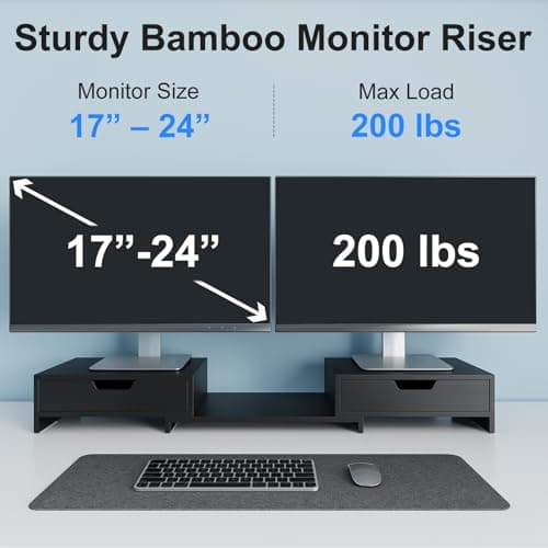 Epesoware Computer Monitor Stand Riser with 2 Storage Drawers for Desk, Premium Bamboo Monitor Shelf for Laptop Computer iMac, No Assembly Required, Black 5