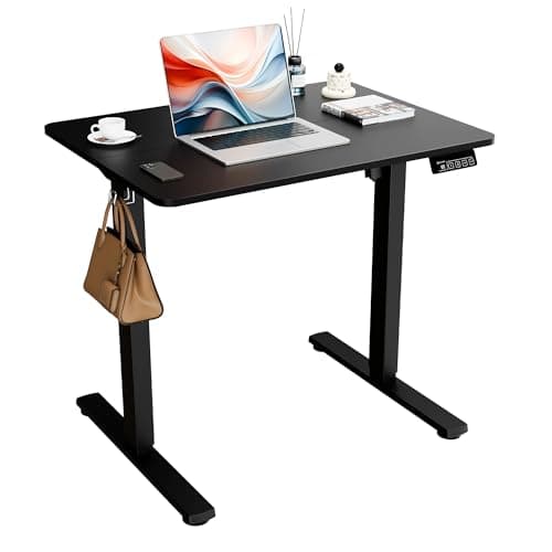 ERGOMAKER Electric Standing Desk, 31.5" x 23.6" Height Adjustable Sit Stand Desk with Splice Board for Home Office, Computer Desk Memory Preset (Black Frame, Black Desktop)