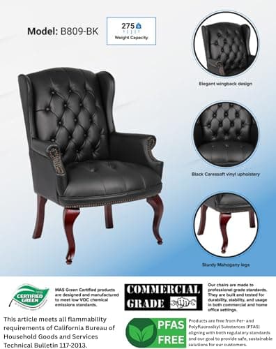 BOSS Office Products Wingback Traditional Guest Chair in Black 5