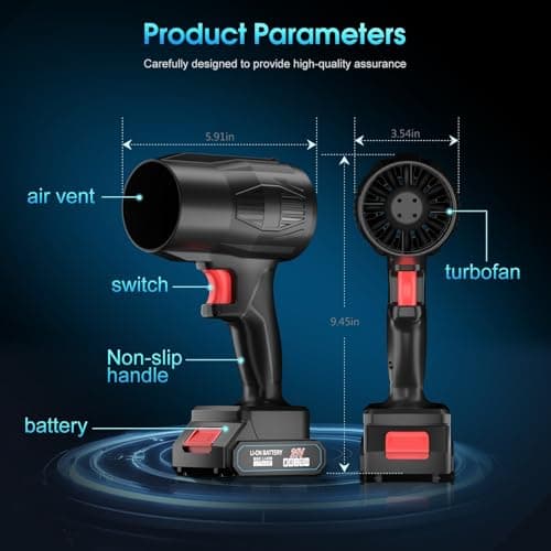 21V Cordless Leaf Blower, 990000 RPM High-Speed, 2×6Ah Large-Capacity Batteries & Fast Charger Included, Lightweight Handheld Blower for Lawn/Garden/Yard Cleanup 6