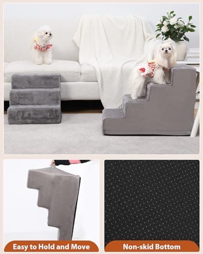 Dog Stairs for Small Dogs,17.5" H,4-Step Pet Stairs for High Beds and Couches，Dog Steps with Non-Slip Bottom and High-Density Foam Indoor Outdoor,Dark Grey 6