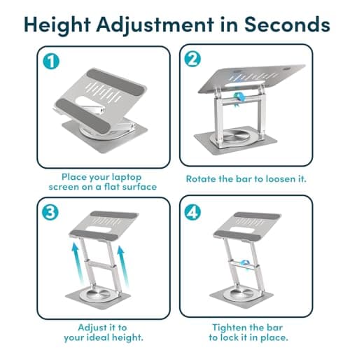 Lifelong 360 Rotating Ergonomic Laptop Stand for Desk, Laptop Riser with Swivel Base, Adjustable Computer Stand for 10-17" MacBook Pro & All Laptops- Portable Standing Desk Converter- Height 16" 8