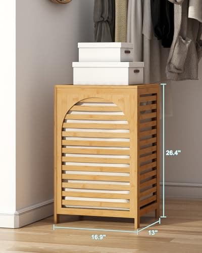 Laundry Hamper, 22.5 Gallon (85L) Bamboo Wood Clothes Laundry Basket with Lid and Handles, Removable Liner (Natural, Large) 8