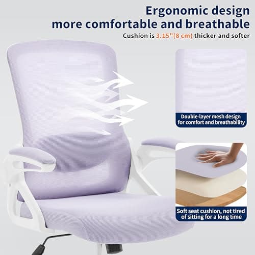 Nexthro Ergonomic Office Chair, Desk Chair with Adjustable Lumbar Support, Breathable Mesh Comfy Computer Chairs with Flip-up Armrests Executive Task Chair for Adults Home Office(Lavender) 6