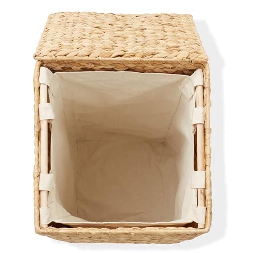 Casafield Laundry Hamper with Lid and Removable Liner Bag - Natural, Woven Water Hyacinth Square Laundry Basket Sorter for Clothes and Towels 6