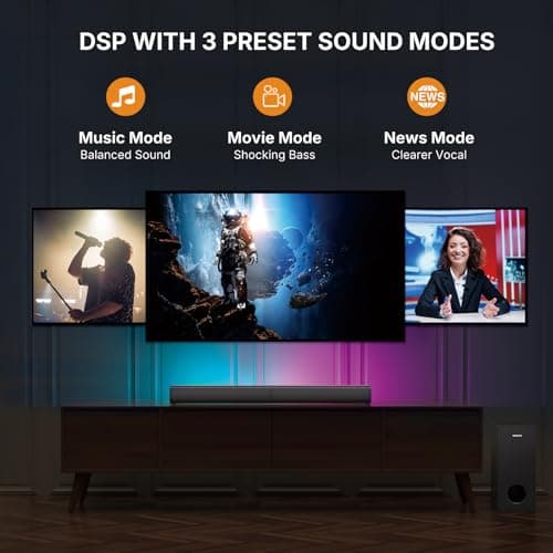 Wohome 2.1 Sound Bar for Smart TV with 5 Inches Wired Subwoofer, 140W, 2 in 1 Detachable Soundbar with RGB-IC Backlight, Bluetooth 5.3, Optical, AUX, USB Input, Bass Adjustable, Remote/Button Control 5