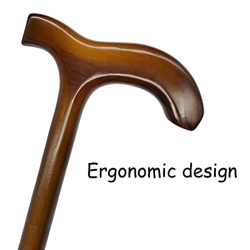 FLYDRUM Wooden Walking Cane for Men and Women, One-Piece Wood Cane, 36 Inch Wood Walking Stick for Men and Women, Ergonomic Wood Cane for Seniors Walnut 7