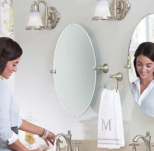 Moen Glenshire Brushed Nickel 26-Inch x 22-Inch Frameless Pivoting Bathroom Mirror, Oval Tilting Wall Mounted Setup, DN2692BN 5