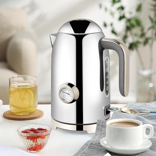 SUSTEAS Electric Kettle - 57oz Hot Tea Water Boiler with Thermometer, 1500W Fast Heating Stainless Steel Pot, Cordless LED Indicator, Auto Shut-Off & Boil Dry Protection, Silver 9