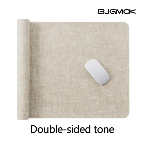 BJGMOK Faux Leather Desk Pad Protector, Large Desk Mat, Keyboard Pad, Non-Slip PU Leather Desk Blotter,Desk Cover mat, Felt Desk mat, Desk mat for Keyboard (Rice Apricot White) 5
