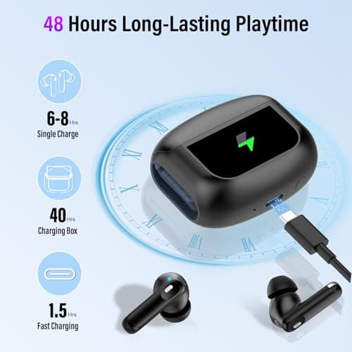 Wireless Earbuds, Bluetooth 5.4 Ear buds with Multifunctional Touch Screen, 48H Bass Stereo Headphones with ANC/ENC Noise Cancelling/Transparency mode, IPX7 Earphones with 5 EQ Modes for iOS Android 7