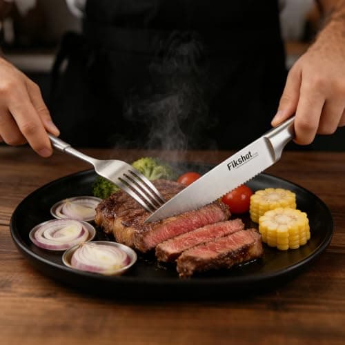 Knife Block Set, Kitchen Knife Sets with Block, FIKSHOT Knives Set - Razor-Sharp Santoku Knives, Fruit and Kitchen Sets - Rust Resistant for Homecooks (Silver + Walnut) 6