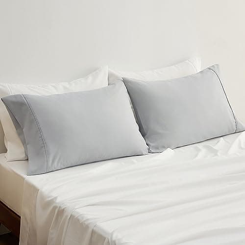 Bedsure Pillow Cases Queen Size Set of 2 - Polyester & Rayon Derived from Bamboo Cooling Pillowcase, Breathable, Soft and Wrinkle-Free Pillow Covers with Envelope Closure, Gifts, Grey, 20x30 Inches 8
