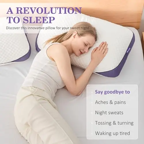 HOMELAB Adjustable Shredded Memory Foam Pillow Queen Size, Cooling Bed Pillow for Sleeping with Removable Cover, Medium Pillow for Side Stomach & Back Sleepers, 1 Pack 20"x28" 7