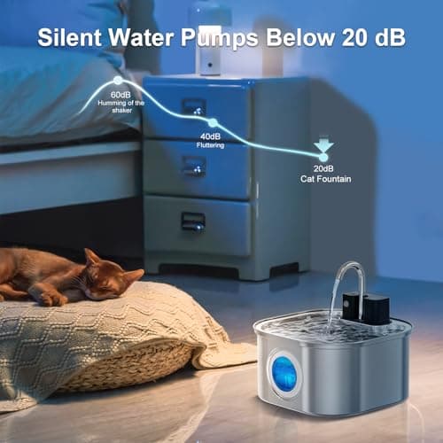 NautyPaws Cat Water Fountain Wireless，Stainless Steel-Rechargeable- Battery Operated Cat Water Fountain, 108oz/ 3.2l Automatic Cordless Pet Fountain ，Pet Fountain with 4200 Mah Battery 9