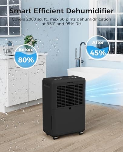 2000 Sq.ft Dehumidifier for Basement, Trazico 30 Pint Dehumidifiers for Home Large Room Bedroom Bathroom with Drain Hose, Intelligent Humidity Control, 3 Modes, 24H Timer, Auto Defrost, Black 2