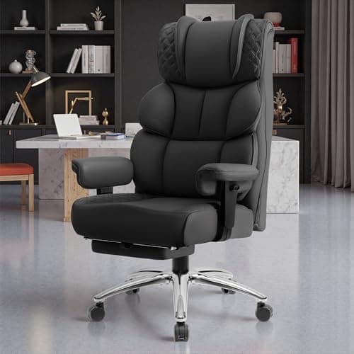 BestGlory Office Desk Chair, Big and Tall Leather Gaming Chair with Footrest, Wide Ergonomic Comfy Executive High-Back Reclining Computer Chairs, Swivel Rolling Wheels and Padded Lumbar Support, Black 7