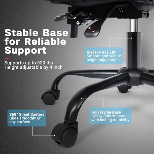 Ray Bear Gaming Chair, Ergonomic Computer Chair with Footrest and Lumbar Support, Height Adjustable Office Chair with 360° Swivel Seat and Headrest (Red & Black) 5