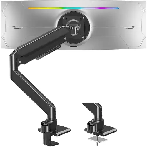 ErgoFocus Heavy Duty Monitor Mount for Max 49 inch Ultrawide Screens, Hold 2.2 to 44 lbs, Premium Single Monitor Arm for Samsung Odyssey G9 and More, Adjustable Gas Spring Desk Stand, VESA Mount