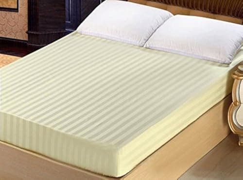 Lasin Bedding Luxury Super Soft 100% Cotton, Stripe, Fitted Sheet, Full 54" x 75", 12" Drop, Ivory