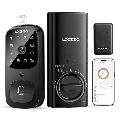 Lockzo Smart Lock with Camera, 3-in-1 WiFi Doorbell Keyless Entry Door Lock, Deadbolt Lock for Front Door, Fingerprint, Keypad Code, App Control, IP65 Waterproof, BHMA, Support Alexa&Google Assistant