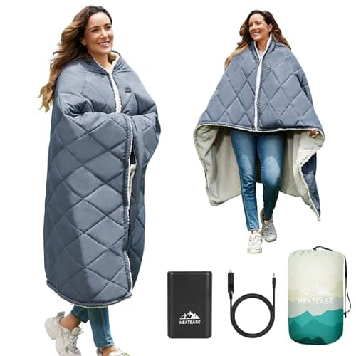 Heated Blanket Battery Operated, 12V Portable Wearable Heated Shawl Poncho with 3 Heating Modes,Electric Heating Outdoor Blanket Throw for Camping,Traveling,Picnics,Car,50''X70''