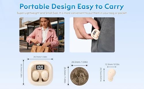 GreatQIQI Invisible Mini Sleep Earbuds for Side Sleepers, Ultra-Comfortable & Feather-Light Bluetooth 5.4 Sleep Headphones, LED Display Portable Case Small Earphones for Sleep Work Sports (Beige) 5