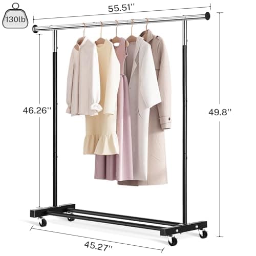 VICERII Clothing Rack, 55.51 Inch Heavy Duty Clothes Rack Rolling Garment Rack with Wheels and Bottom Shelf, 130LB Capacity Clothes Racks for Hanging Clothes, Coats, Shirts, Sweaters, Skirts, Black 5