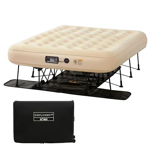 Simpli Comfy Queen EZ Bed Self-Inflating Air Mattress with Built-in Frame, Pump and Wheeled Case, Blow Up Inflatable Rolling Air Bed on Wheels 8