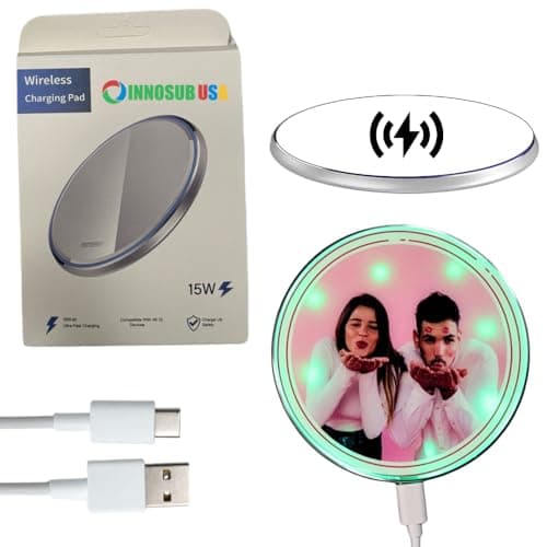 Sublimation Wireless Charger Pad – Blank Wireless Charger for Sublimationand Customization – 10W Sublimation Fast ChargePad Compatible with iPhone, Samsung, QI-Enabled Devices (Pack of 1-Silver)