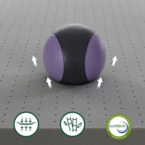 VISCOFLEX Queen Mattress Topper-Extra Firm 4 Inch High Density Foam Bed Topper with Ventilated Design for Extra Weight, Back Pain Relief-Charcoal Infusion,CertiPUR-US 6