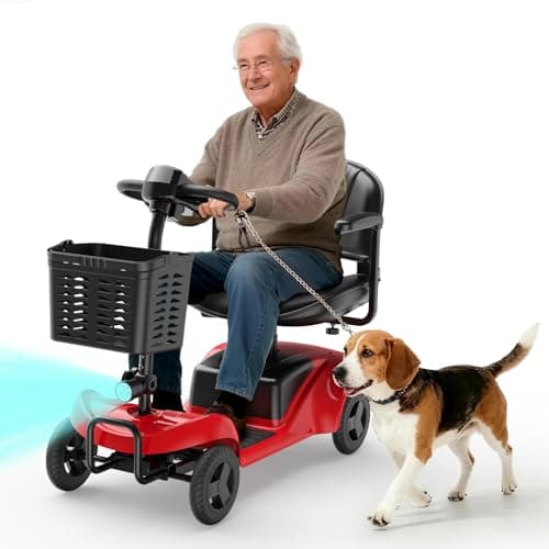 4 Wheel Mobility Scooter, Mobility Scooters for Seniors, Features a Maximum Range of up to 15 Miles, Equipped with Charger (Red)