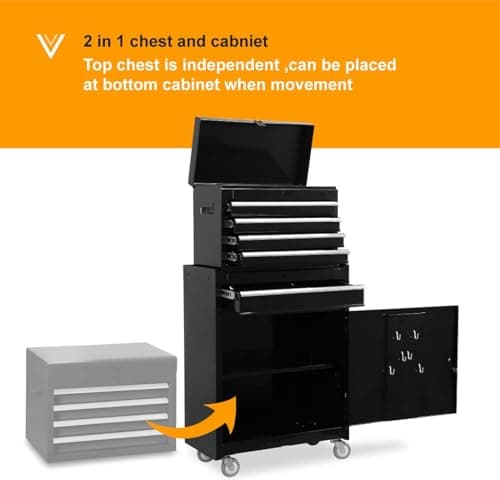 BIG RED ATBT1204R-BLACK-2 Torin Rolling Garage Workshop Tool Organizer: Detachable 4 Drawer Tool Chest with Large Storage Cabinet and Adjustable Shelf, Black 6