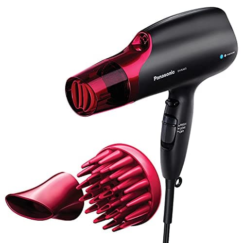 Panasonic nanoe Hair Dryer, 1875 Watt Professional Blow Dryer for Smooth, Shiny Hair with 3 Attachments Quick Dry Nozzle, Diffuser and Concentrator Nozzle – EH-NA65-K (Black/Pink), Black