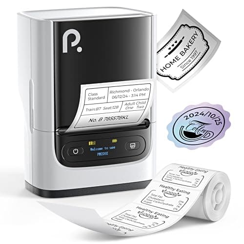 POLONO PM220S Label Maker Machine with Tape, 2 Inch Bluetooth Thermal Label Printer, Portable Sticker Printer for School, Office, Home, Business, Label Maker with 2'' x1.18'' Labels, White