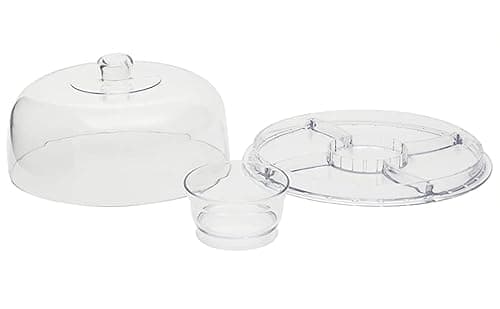 JOEY'Z Extra Large (12") 6 in 1 Acrylic Cake Stand with Dome Lid Multifunctional Serving Platter and Plate, Salad Bowl/Veggie Platter/Punch Bowl/Desert Platter/Chips & Dip - BPA Free 6